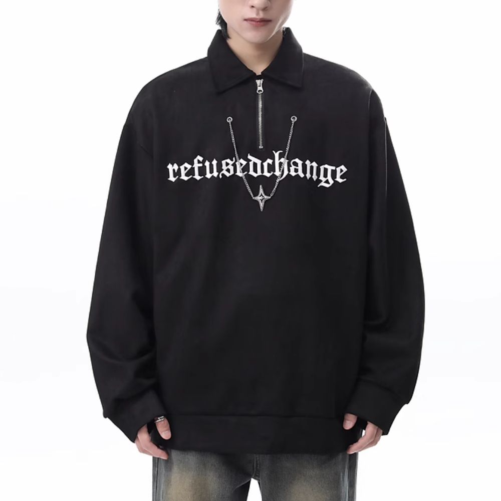 Letter Embroidered Suede Sweatshirt