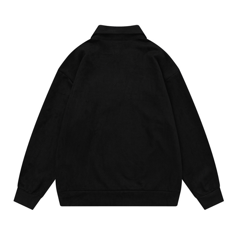 Letter Embroidered Suede Sweatshirt