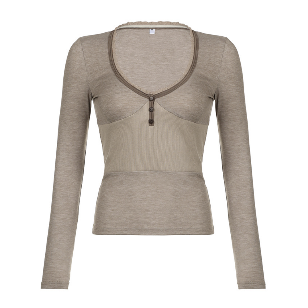 Women's V Neck Low Cut Long Sleeve